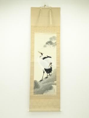 瑞雲筆　松上双鶴　肉筆絹本掛軸